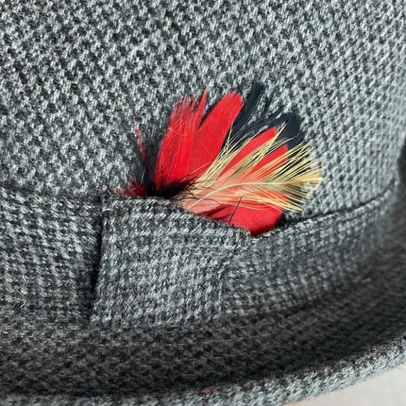 VINTAGE Union Made Mens Wool Feather Dimpled Fedora Grey Tweed Lined 6 3/4 - Picture 2 of 9
